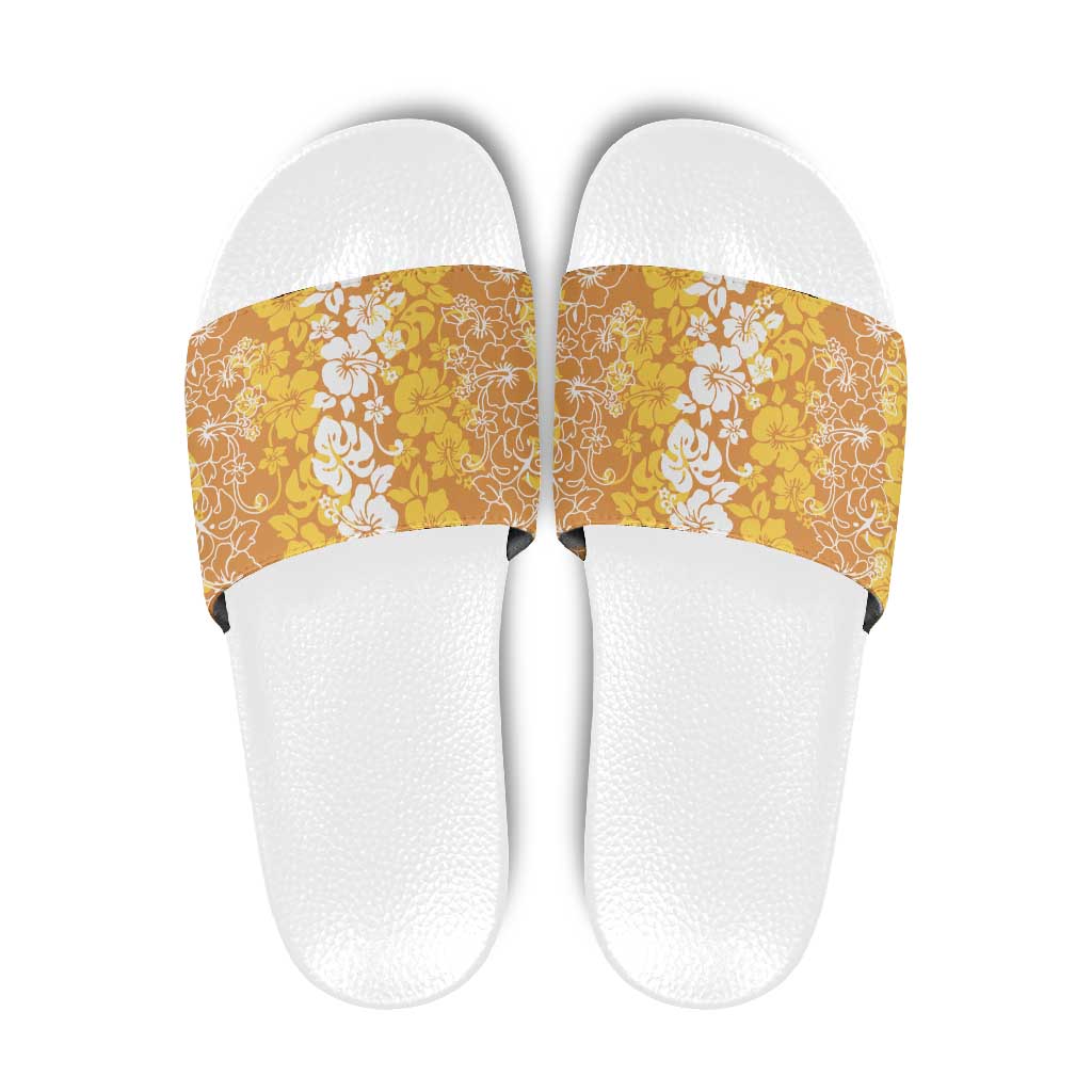 Hawaiian Lei Day Slide Sandals Gold Hibiscus Flowers Lei Art LT9 Gold - Polynesian Pride