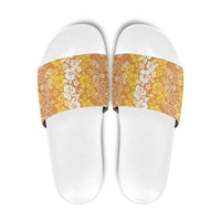 Hawaiian Lei Day Slide Sandals Gold Hibiscus Flowers Lei Art LT9 Gold - Polynesian Pride