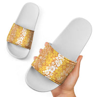 Hawaiian Lei Day Slide Sandals Gold Hibiscus Flowers Lei Art LT9 - Polynesian Pride