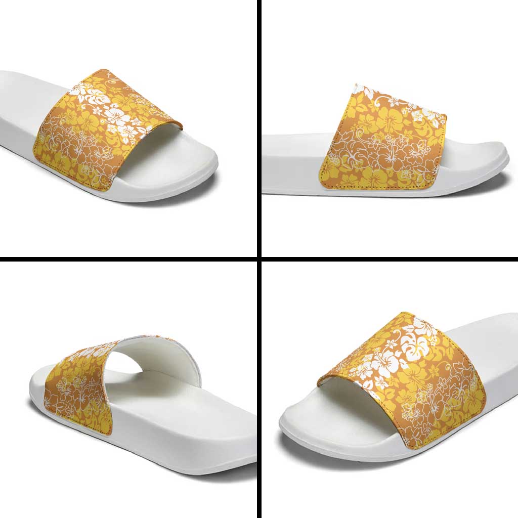Hawaiian Lei Day Slide Sandals Gold Hibiscus Flowers Lei Art LT9 - Polynesian Pride