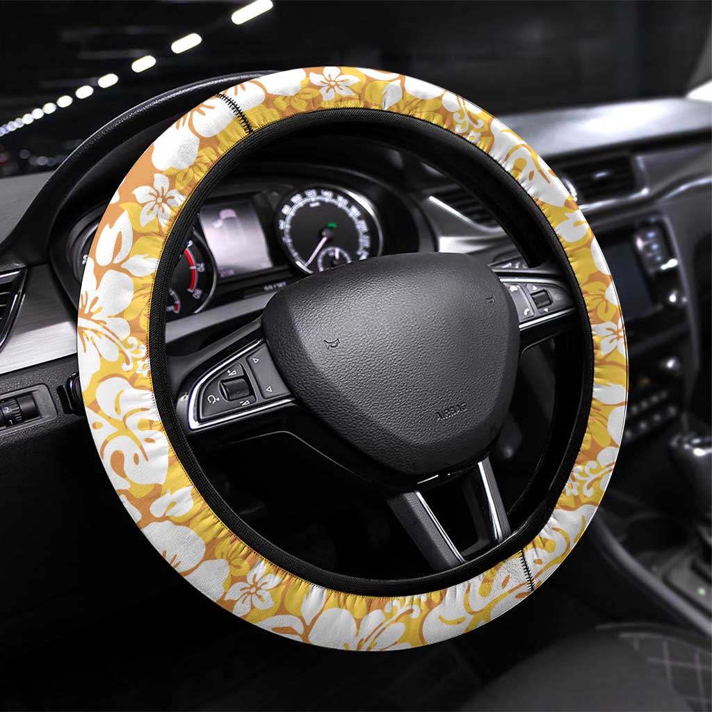 Hawaiian Lei Day Steering Wheel Cover Gold Hibiscus Flowers Lei Art
