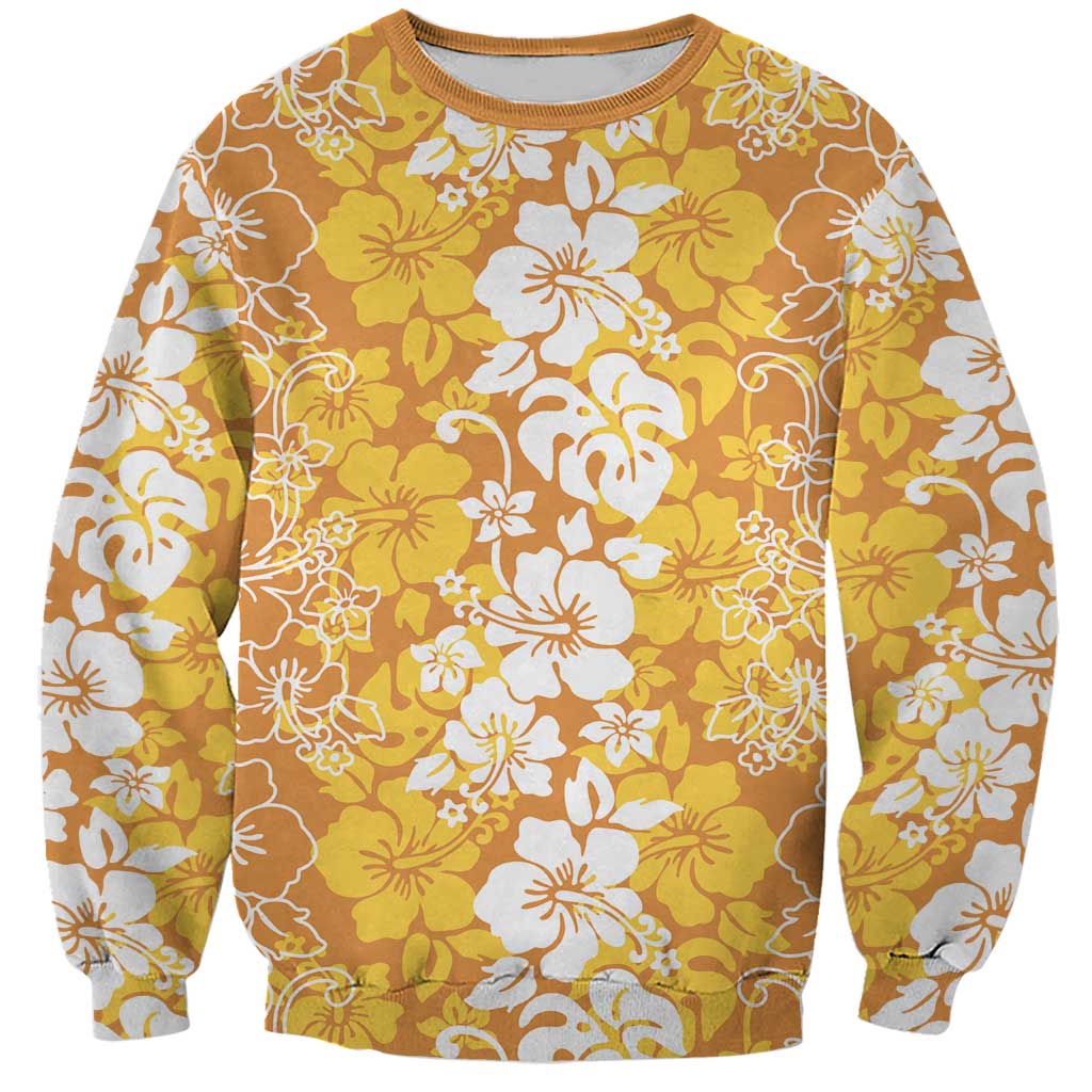 Hawaiian Lei Day Sweatshirt Gold Hibiscus Flowers Lei Art