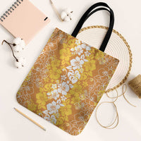 Hawaiian Lei Day Tote Bag Gold Hibiscus Flowers Lei Art LT9 Black Strap One Size Gold - Polynesian Pride
