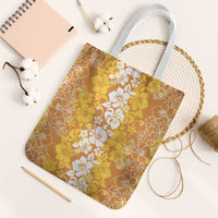 Hawaiian Lei Day Tote Bag Gold Hibiscus Flowers Lei Art LT9 White Strap One Size Gold - Polynesian Pride