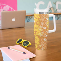 Hawaiian Lei Day Tumbler With Handle Gold Hibiscus Flowers Lei Art