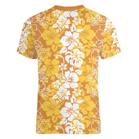 Hawaiian Lei Day Women V-Neck T-Shirt Gold Hibiscus Flowers Lei Art LT9 - Polynesian Pride