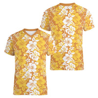 Hawaiian Lei Day Women V-Neck T-Shirt Gold Hibiscus Flowers Lei Art LT9 - Polynesian Pride
