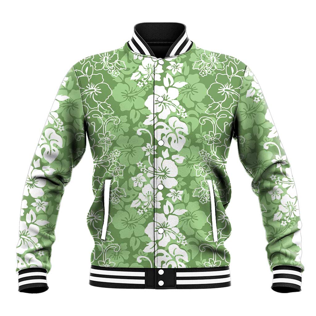 Hawaiian Lei Day Baseball Jacket Green Hibiscus Flowers Lei Art LT9 Unisex Green - Polynesian Pride