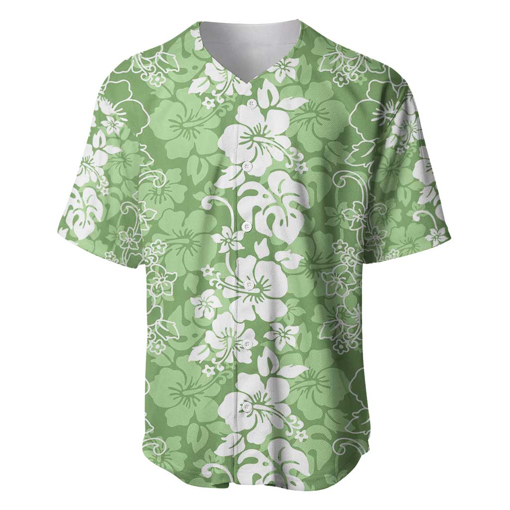 Hawaiian Lei Day Baseball Jersey Green Hibiscus Flowers Lei Art LT9 Green - Polynesian Pride