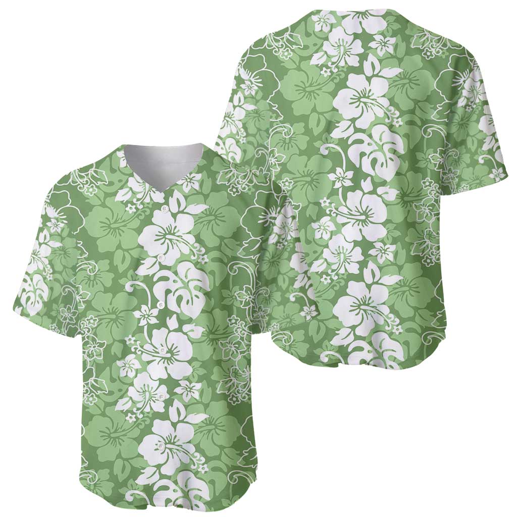 Hawaiian Lei Day Baseball Jersey Green Hibiscus Flowers Lei Art LT9 - Polynesian Pride
