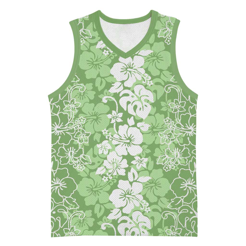 Hawaiian Lei Day Basketball Jersey Green Hibiscus Flowers Lei Art LT9 Unisex Green - Polynesian Pride