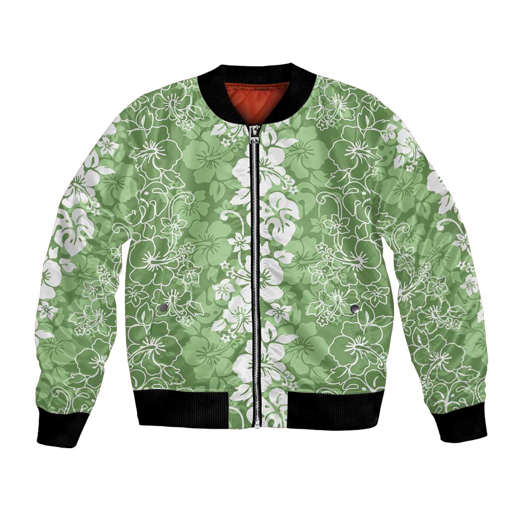 Hawaiian Lei Day Bomber Jacket Green Hibiscus Flowers Lei Art LT9 Unisex Green - Polynesian Pride