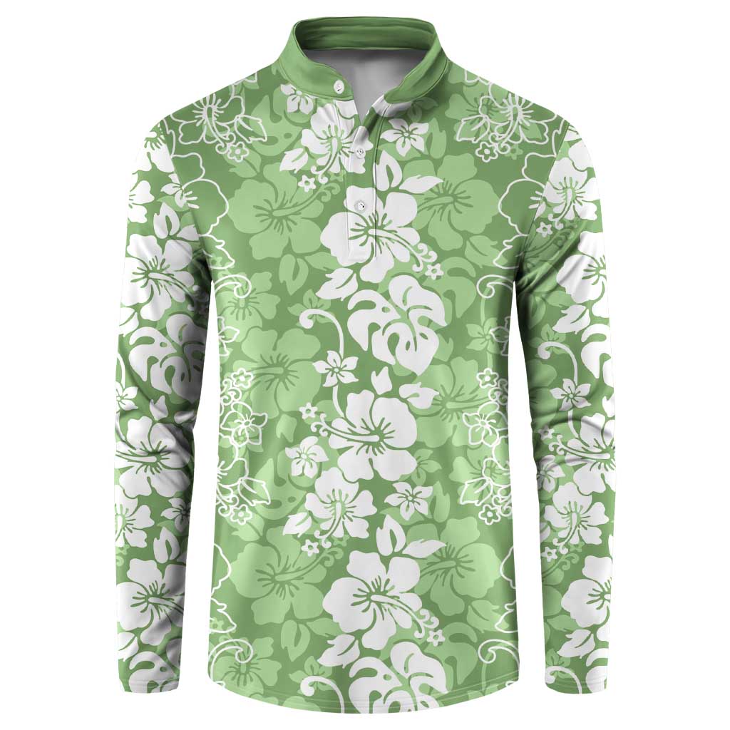 Hawaiian Lei Day Button Sweatshirt Green Hibiscus Flowers Lei Art LT9 Green - Polynesian Pride
