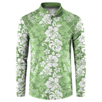 Hawaiian Lei Day Button Sweatshirt Green Hibiscus Flowers Lei Art LT9 Green - Polynesian Pride