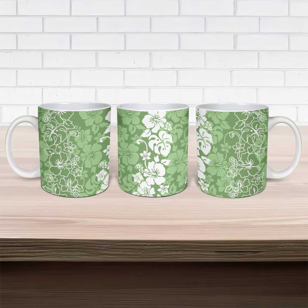 Hawaiian Lei Day Ceramic Mug Green Hibiscus Flowers Lei Art - Polynesian Pride