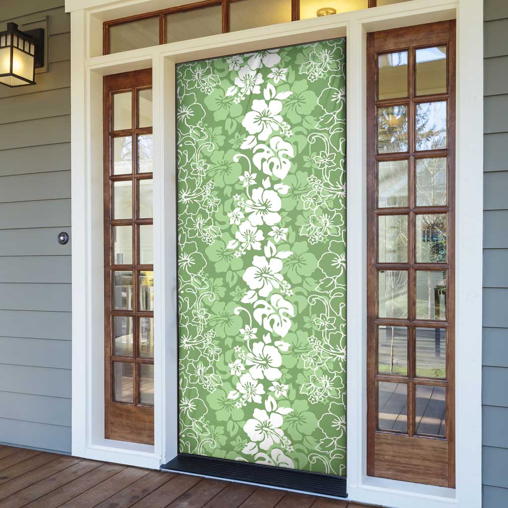 Hawaiian Lei Day Door Cover Green Hibiscus Flowers Lei Art - Polynesian Pride