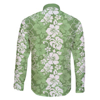 Hawaiian Lei Day Family Matching Off The Shoulder Long Sleeve Dress and Hawaiian Shirt Green Hibiscus Flowers Lei Art