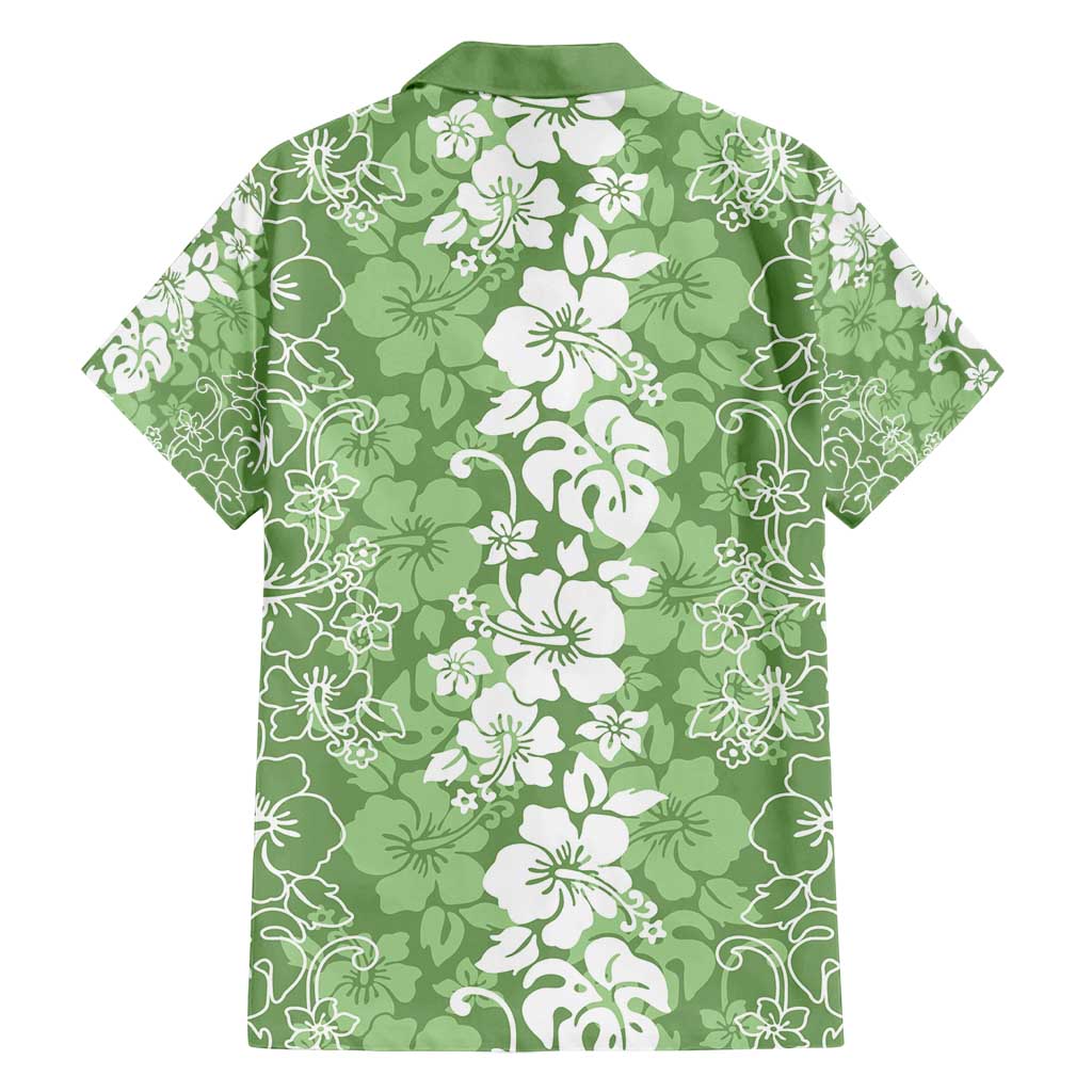 Hawaiian Lei Day Family Matching Off Shoulder Maxi Dress and Hawaiian Shirt Green Hibiscus Flowers Lei Art