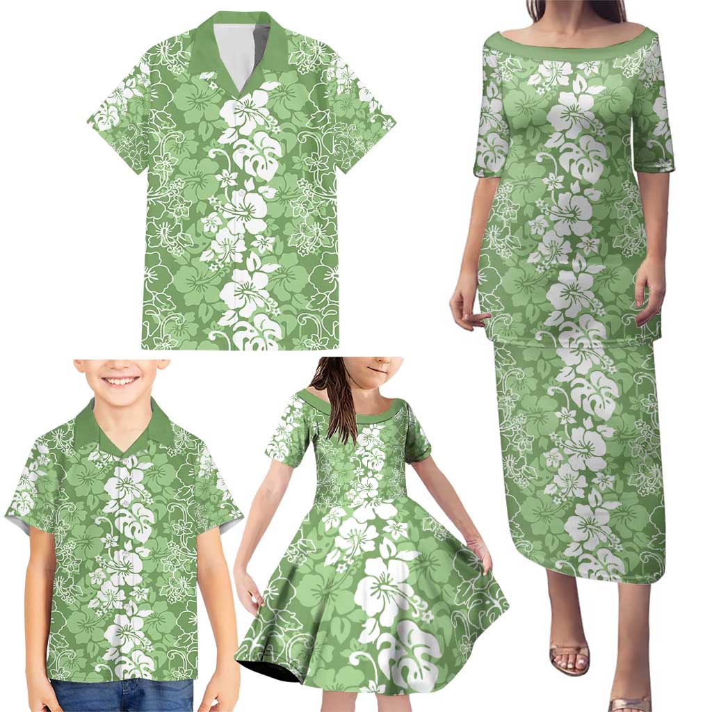 Hawaiian Lei Day Family Matching Puletasi and Hawaiian Shirt Green Hibiscus Flowers Lei Art LT9 - Polynesian Pride
