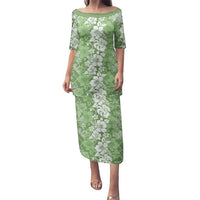 Hawaiian Lei Day Family Matching Puletasi and Hawaiian Shirt Green Hibiscus Flowers Lei Art LT9 Mom's Dress Green - Polynesian Pride