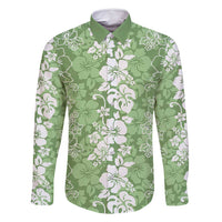 Hawaiian Lei Day Family Matching Summer Maxi Dress and Hawaiian Shirt Green Hibiscus Flowers Lei Art LT9 Dad's Shirt - Long Sleeve Green - Polynesian Pride