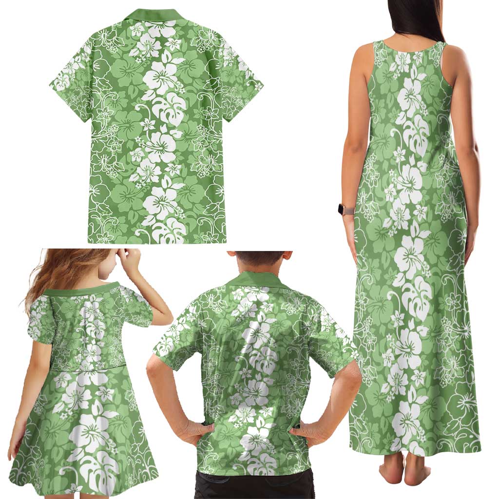 Hawaiian Lei Day Family Matching Tank Maxi Dress and Hawaiian Shirt Green Hibiscus Flowers Lei Art LT9 - Polynesian Pride