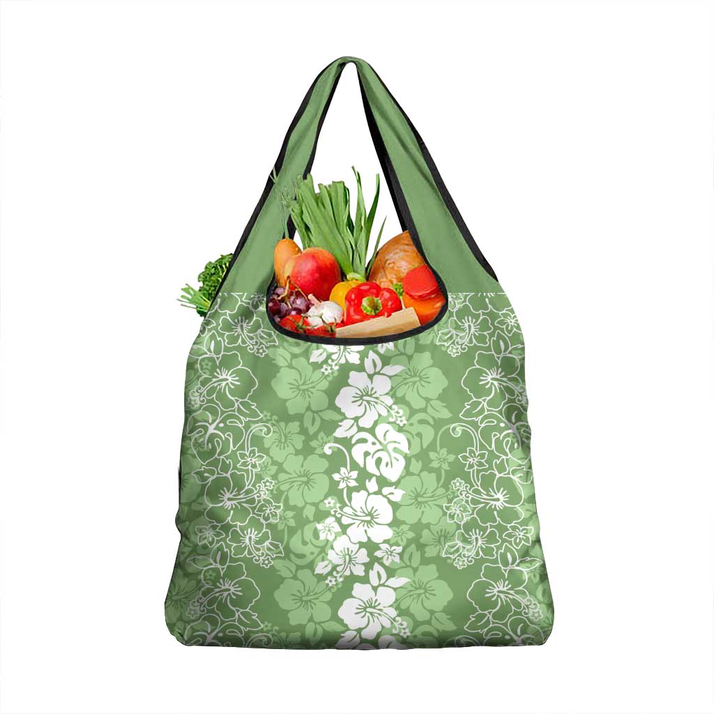 Hawaiian Lei Day Grocery Bag Green Hibiscus Flowers Lei Art LT9 1-pack One Size Green - Polynesian Pride