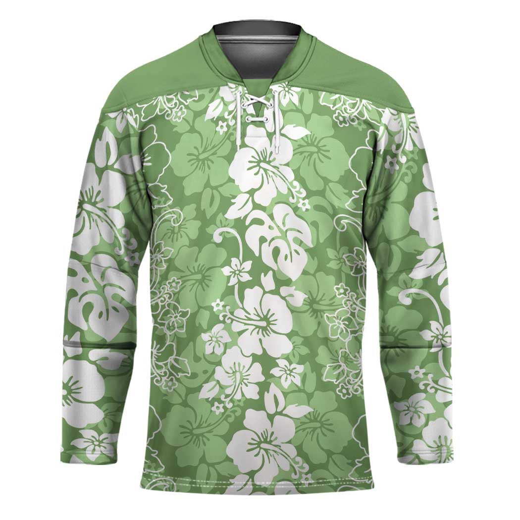 Hawaiian Lei Day Hockey Jersey Green Hibiscus Flowers Lei Art LT9 Unisex Green - Polynesian Pride