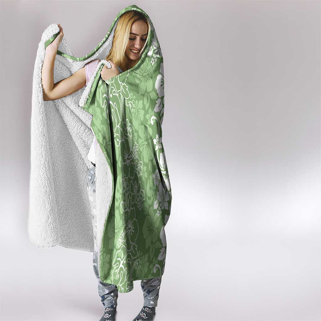 Hawaiian Lei Day Hooded Blanket Green Hibiscus Flowers Lei Art