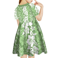 Hawaiian Lei Day Kid Short Sleeve Dress Green Hibiscus Flowers Lei Art LT9 - Polynesian Pride