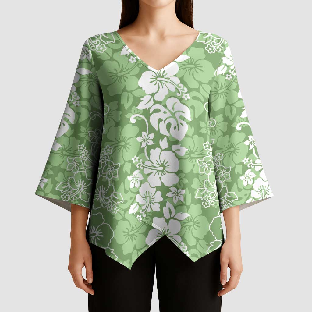 Hawaiian Lei Day Kimono Sleeve Blouse Green Hibiscus Flowers Lei Art - Polynesian Pride
