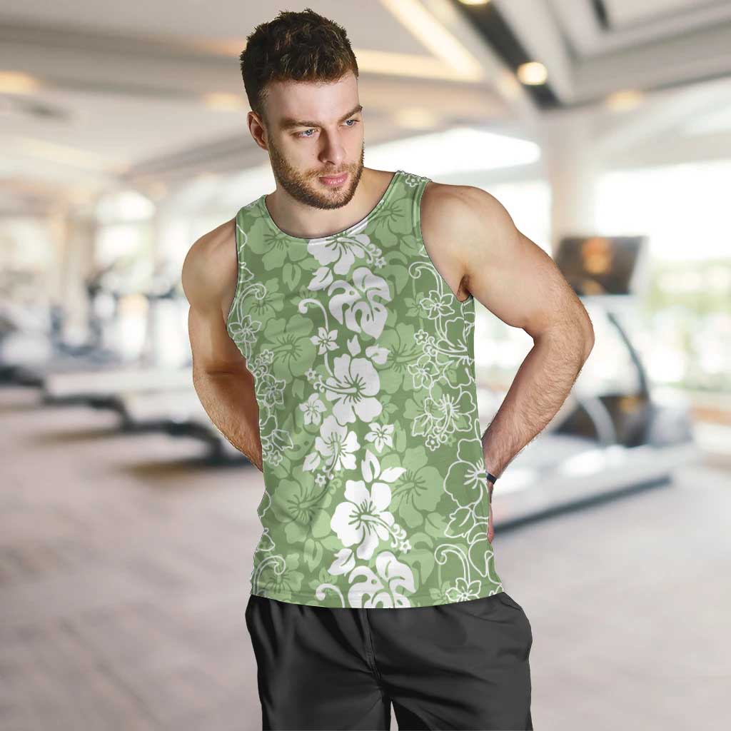 Hawaiian Lei Day Men Tank Top Green Hibiscus Flowers Lei Art LT9 Green - Polynesian Pride