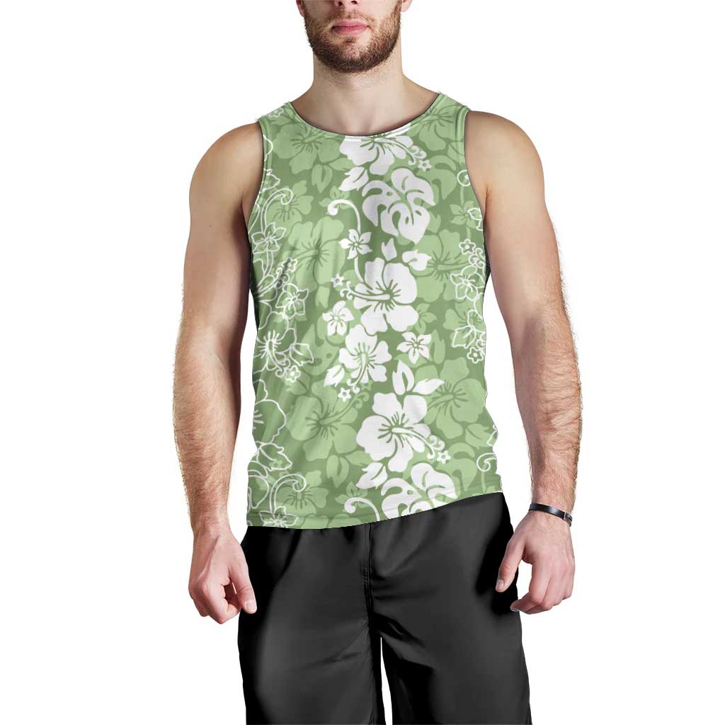 Hawaiian Lei Day Men Tank Top Green Hibiscus Flowers Lei Art LT9 - Polynesian Pride