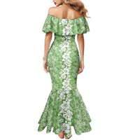 Hawaiian Lei Day Mermaid Dress Green Hibiscus Flowers Lei Art