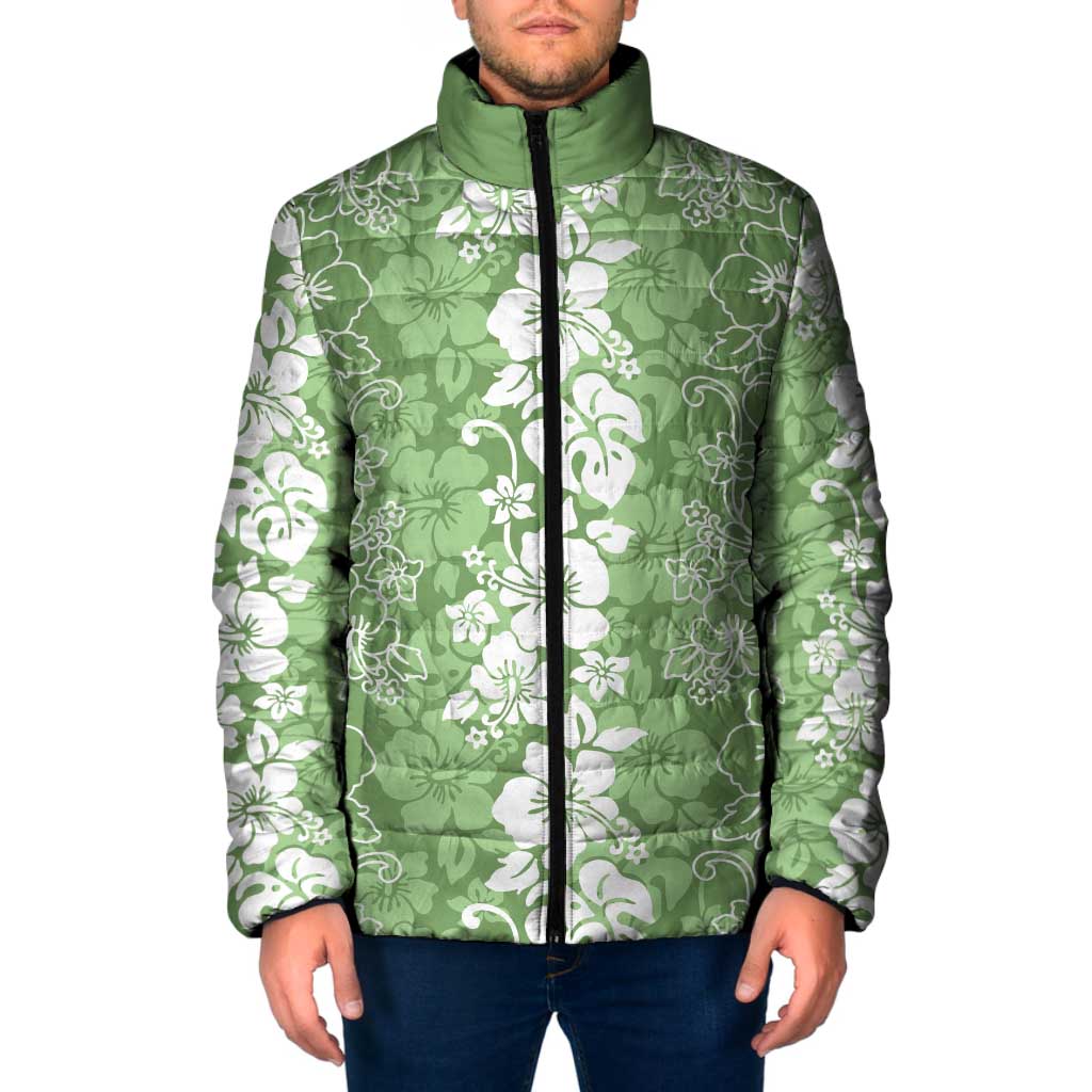 Hawaiian Lei Day Padded Jacket Green Hibiscus Flowers Lei Art LT9 Men Green - Polynesian Pride