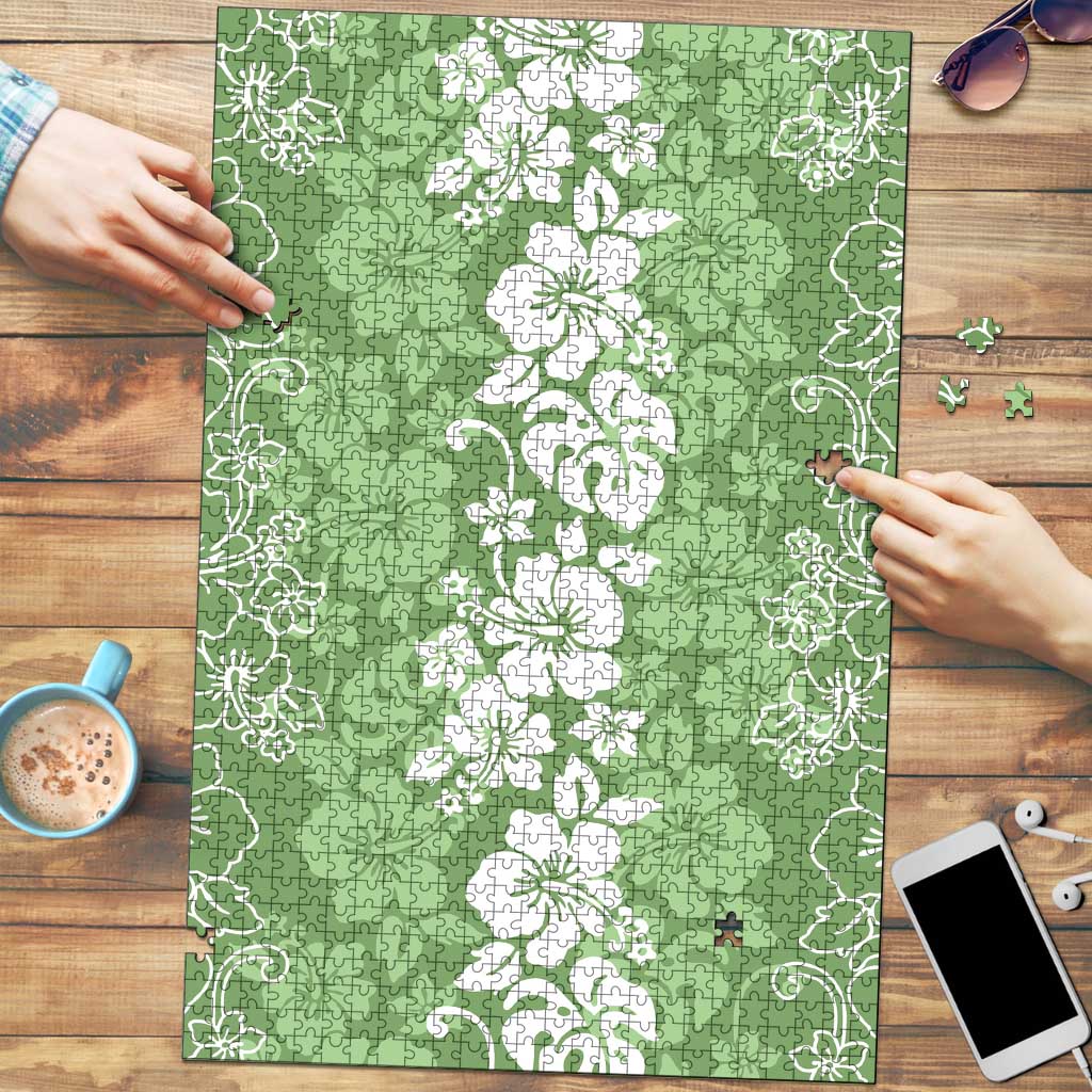Hawaiian Lei Day Puzzle Green Hibiscus Flowers Lei Art LT9 Green - Polynesian Pride