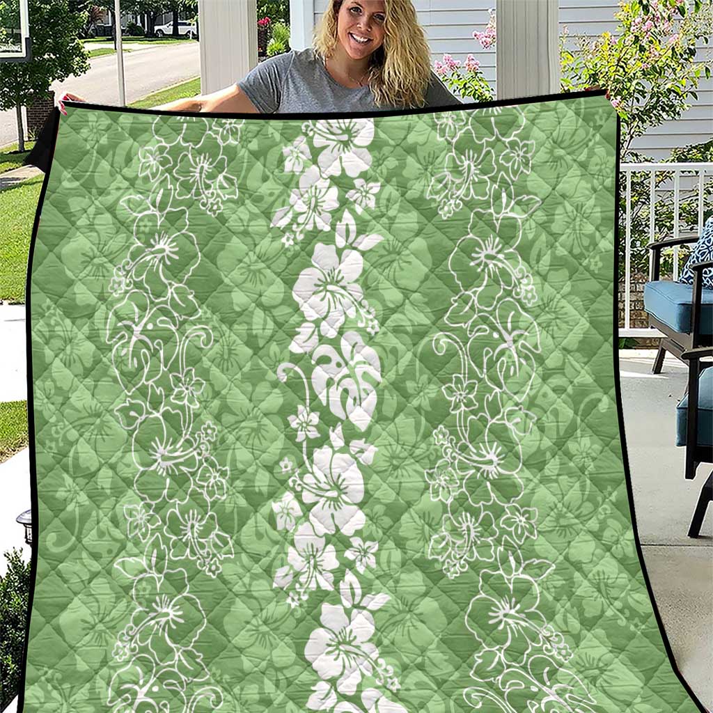 Hawaiian Lei Day Quilt Green Hibiscus Flowers Lei Art