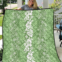 Hawaiian Lei Day Quilt Green Hibiscus Flowers Lei Art