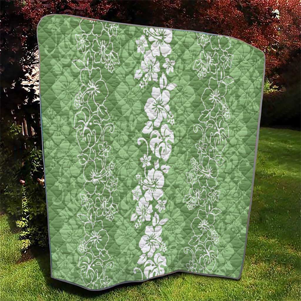 Hawaiian Lei Day Quilt Green Hibiscus Flowers Lei Art