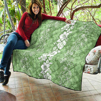 Hawaiian Lei Day Quilt Green Hibiscus Flowers Lei Art