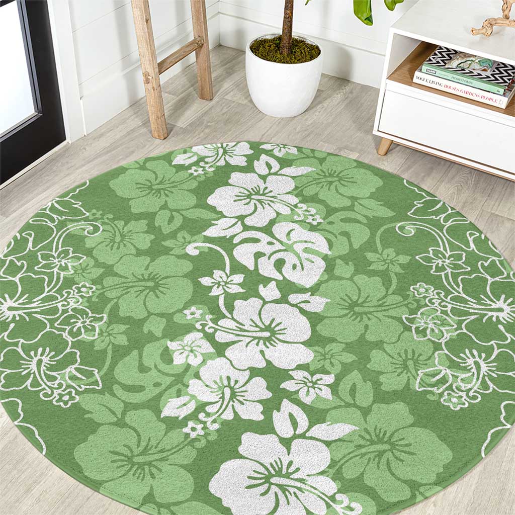 Hawaiian Lei Day Round Carpet Green Hibiscus Flowers Lei Art LT9 Green - Polynesian Pride