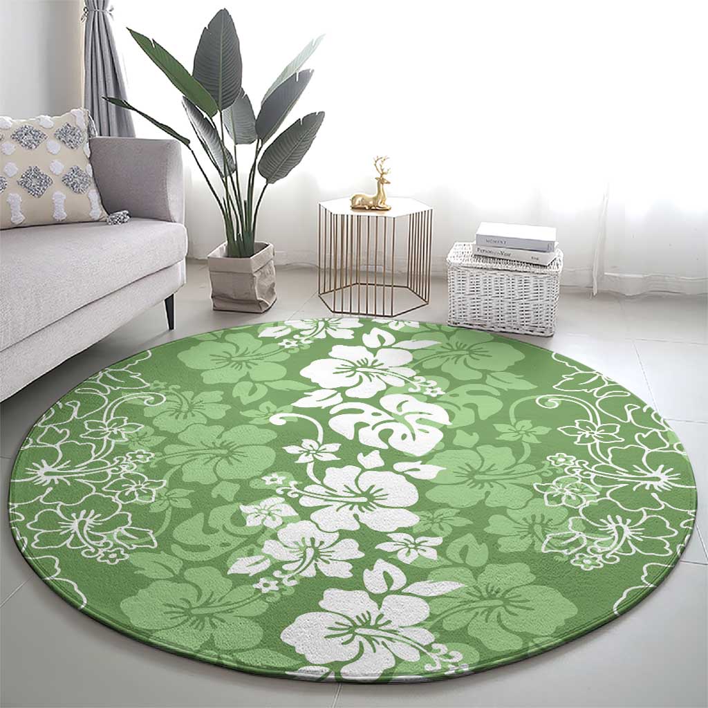 Hawaiian Lei Day Round Carpet Green Hibiscus Flowers Lei Art LT9 - Polynesian Pride
