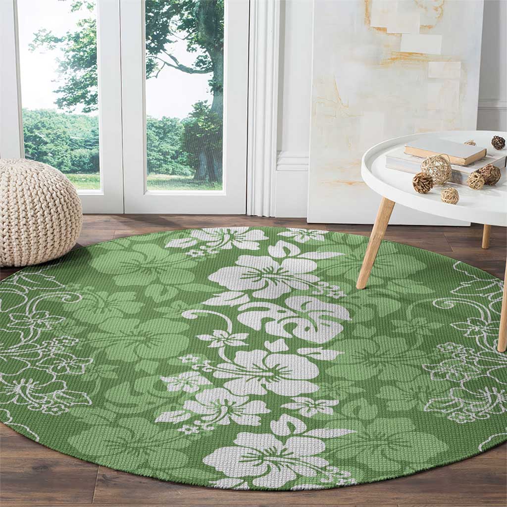 Hawaiian Lei Day Round Carpet Green Hibiscus Flowers Lei Art LT9 - Polynesian Pride