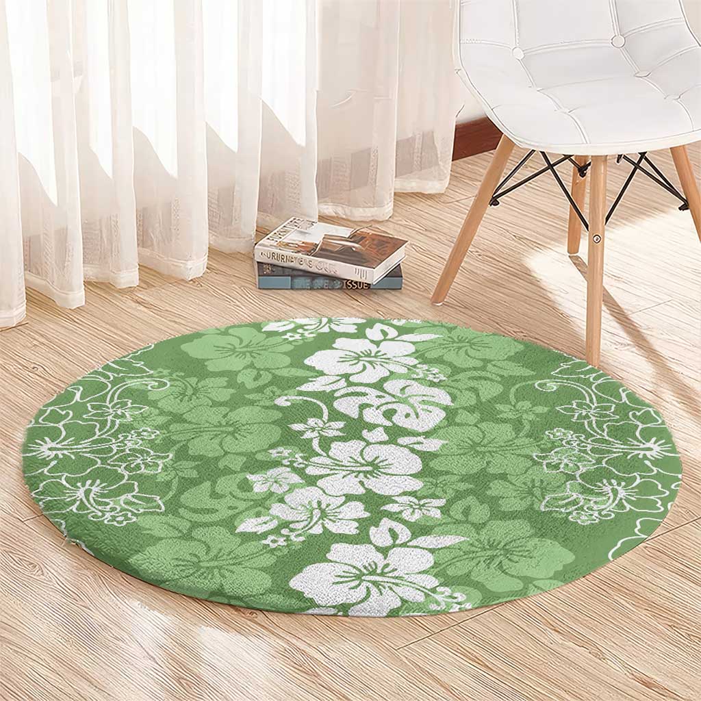 Hawaiian Lei Day Round Carpet Green Hibiscus Flowers Lei Art LT9 - Polynesian Pride