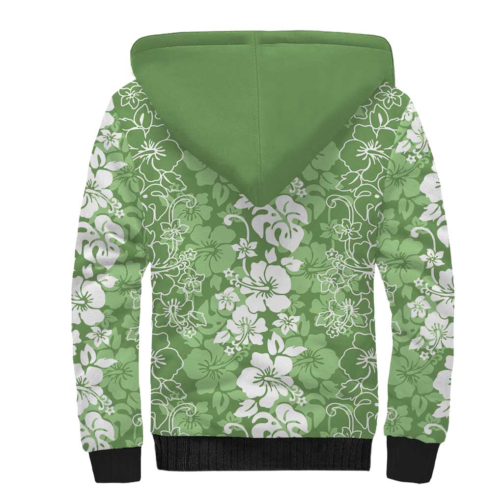 Hawaiian Lei Day Sherpa Hoodie Green Hibiscus Flowers Lei Art LT9 - Polynesian Pride