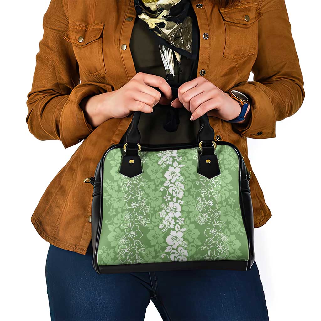 Hawaiian Lei Day Shoulder Handbag Green Hibiscus Flowers Lei Art