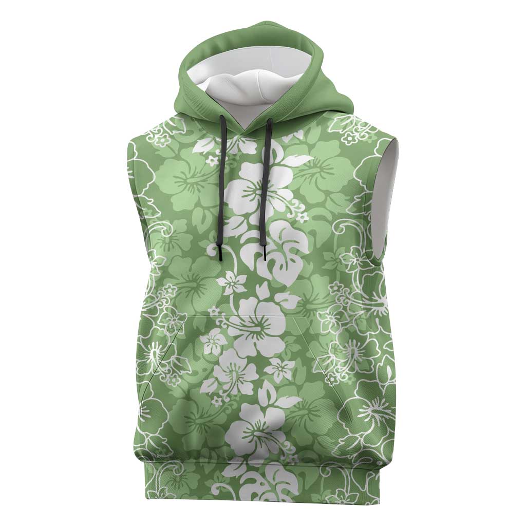 Hawaiian Lei Day Sleeveless Hoodie Green Hibiscus Flowers Lei Art LT9 Green - Polynesian Pride