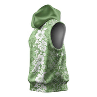 Hawaiian Lei Day Sleeveless Hoodie Green Hibiscus Flowers Lei Art LT9 - Polynesian Pride