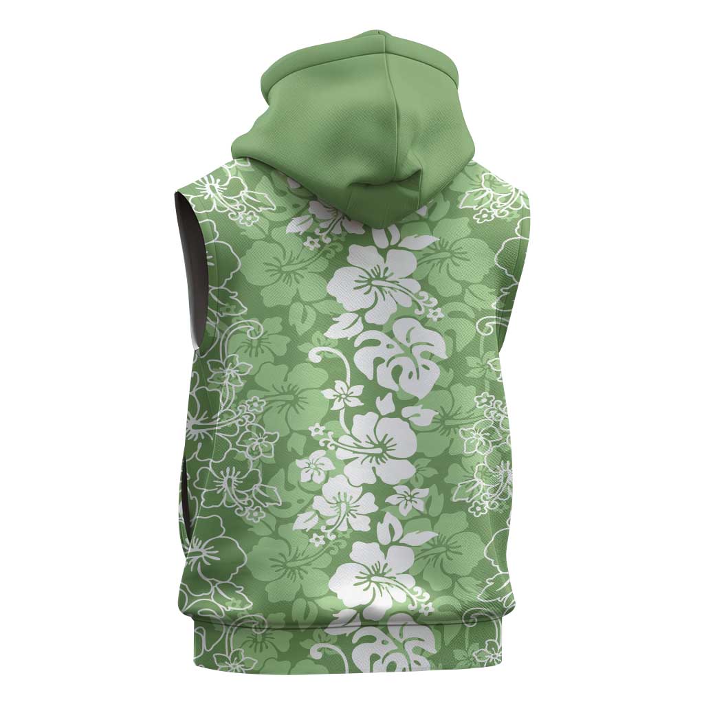 Hawaiian Lei Day Sleeveless Zip Hoodie Green Hibiscus Flowers Lei Art - Polynesian Pride