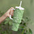 Hawaiian Lei Day Tumbler With Handle Green Hibiscus Flowers Lei Art